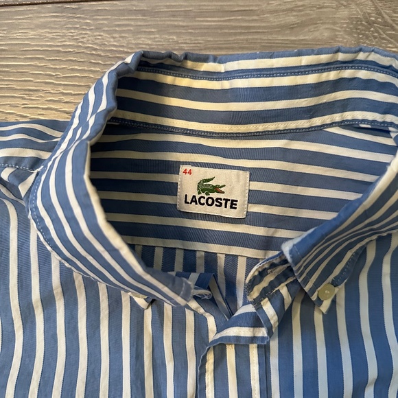 Lacoste Striped Preppy Office Alligator Logo Button-Down Dress Shirt - Picture 2 of 4